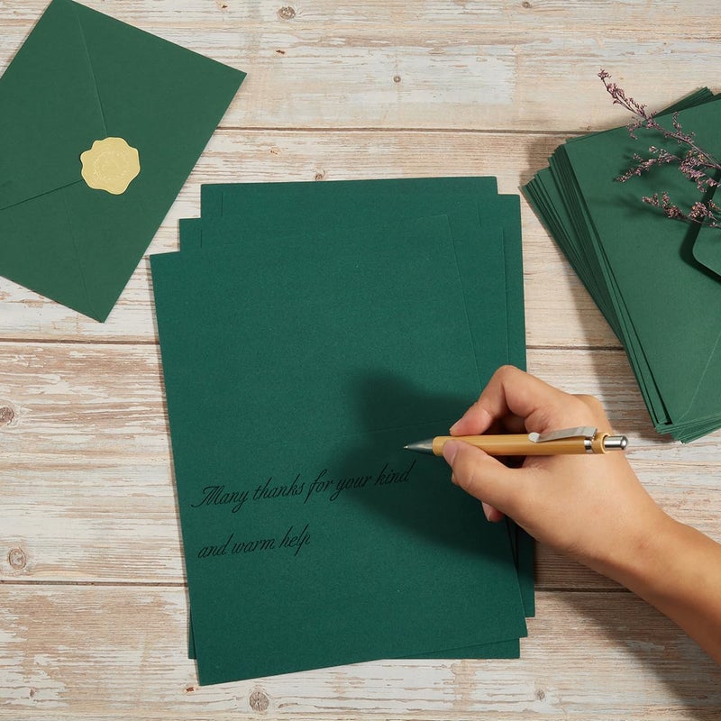 Toperd 50 Pack Dark Green A7 Envelopes with Cards 5x7 Thick Folded Cardstock and Gold Stickers for Greeting Cards, Wedding, Birthday, Invitations, Baby Showers (Dark Green, 5x7) - Image 5